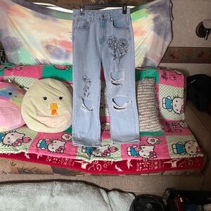 Floral Embroidered Light Blue Jeans